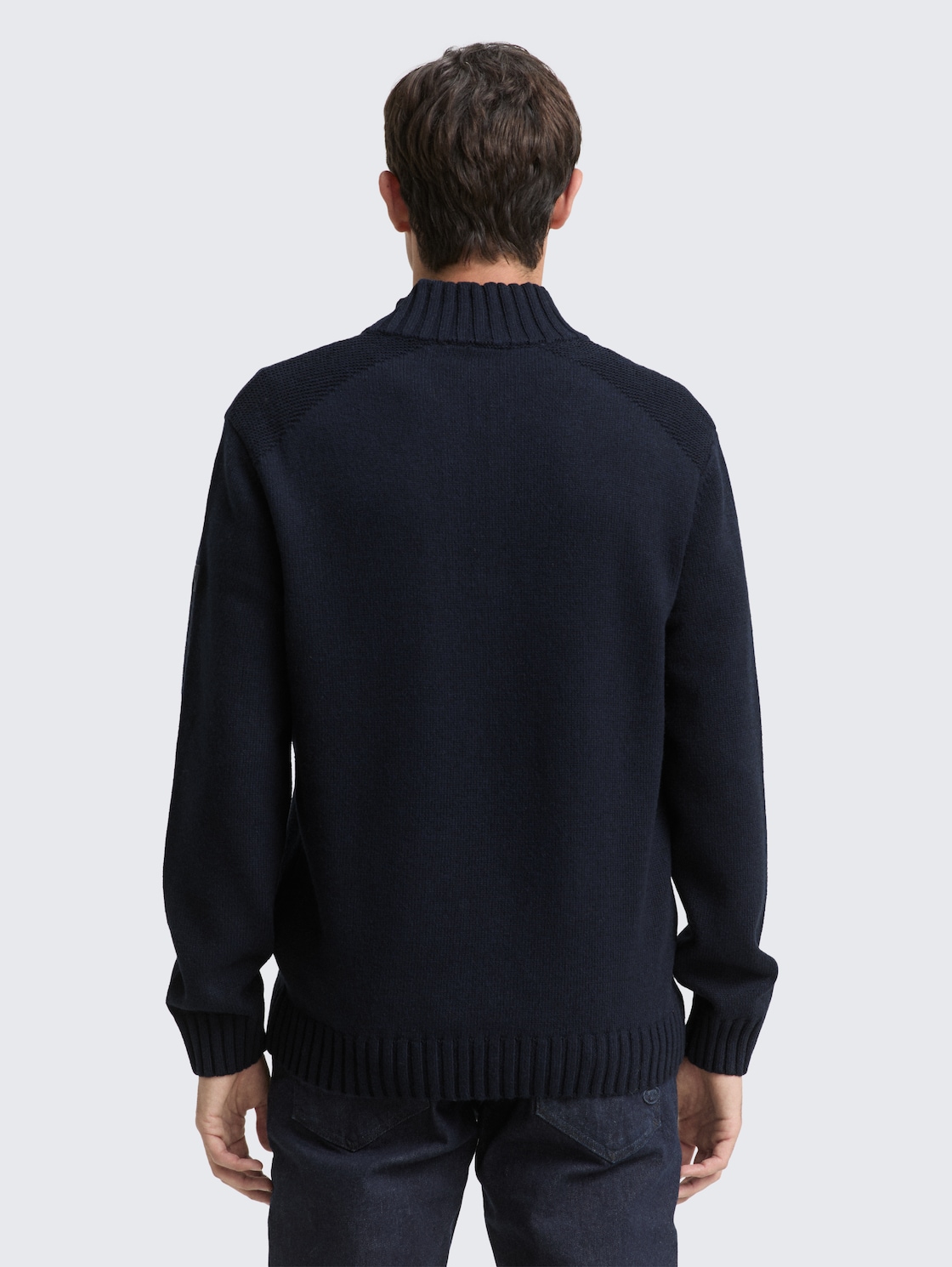 Troyer Strickpullover mit Ripp-Details - Knitted Navy Melange