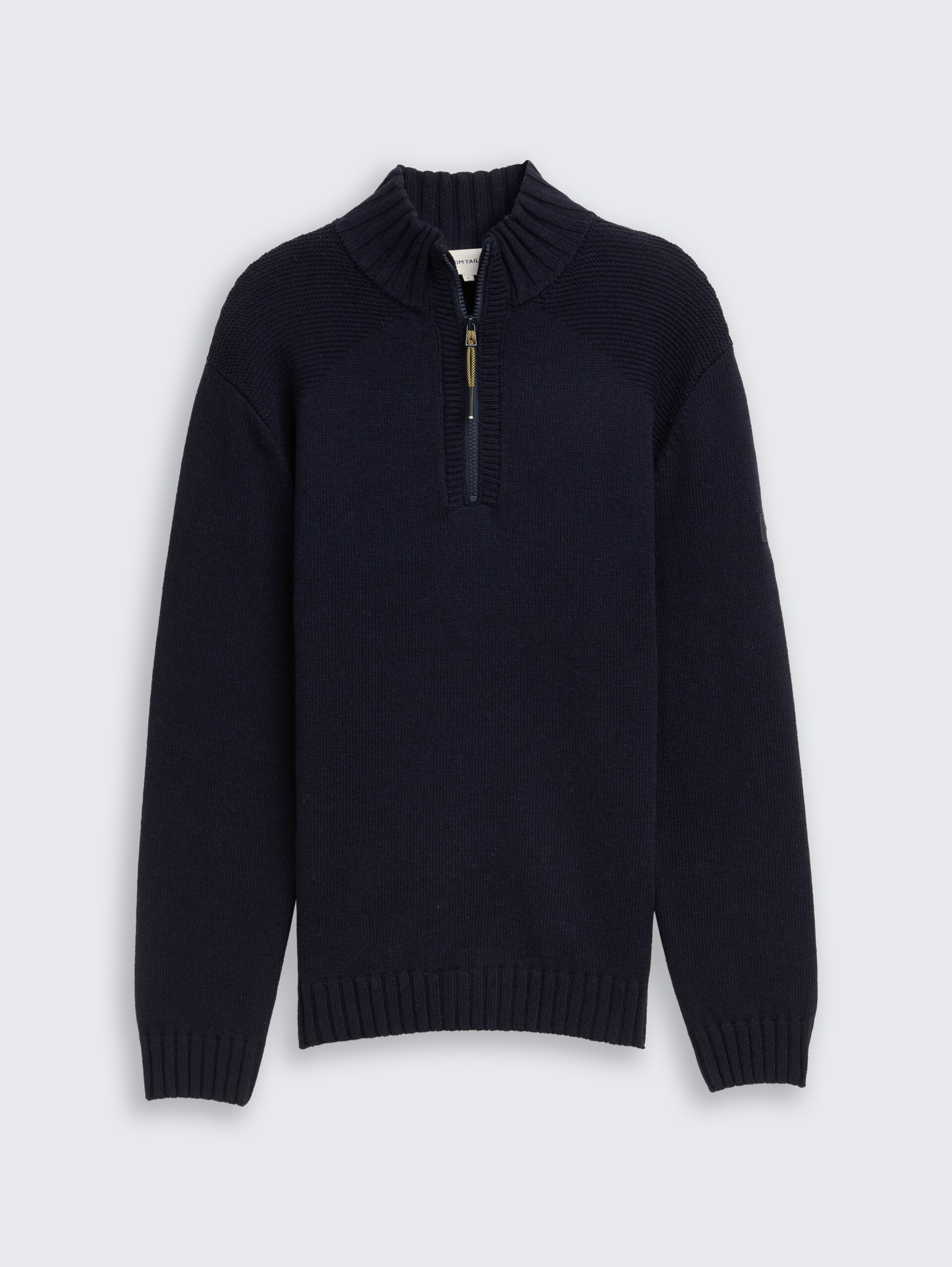 Troyer Strickpullover mit Ripp-Details - Knitted Navy Melange