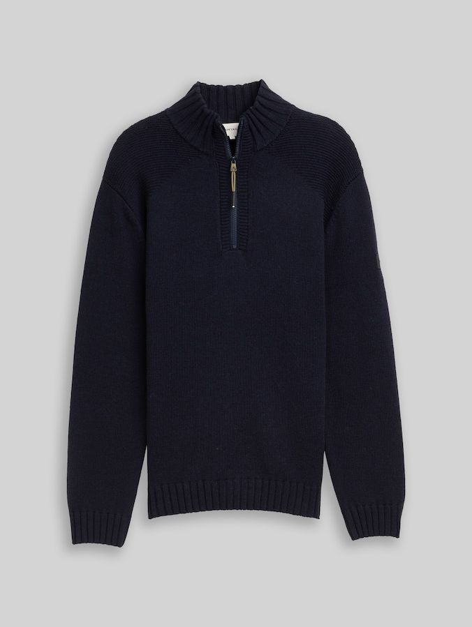 Troyer Strickpullover mit Ripp-Details von Men, Knitted Navy Melange