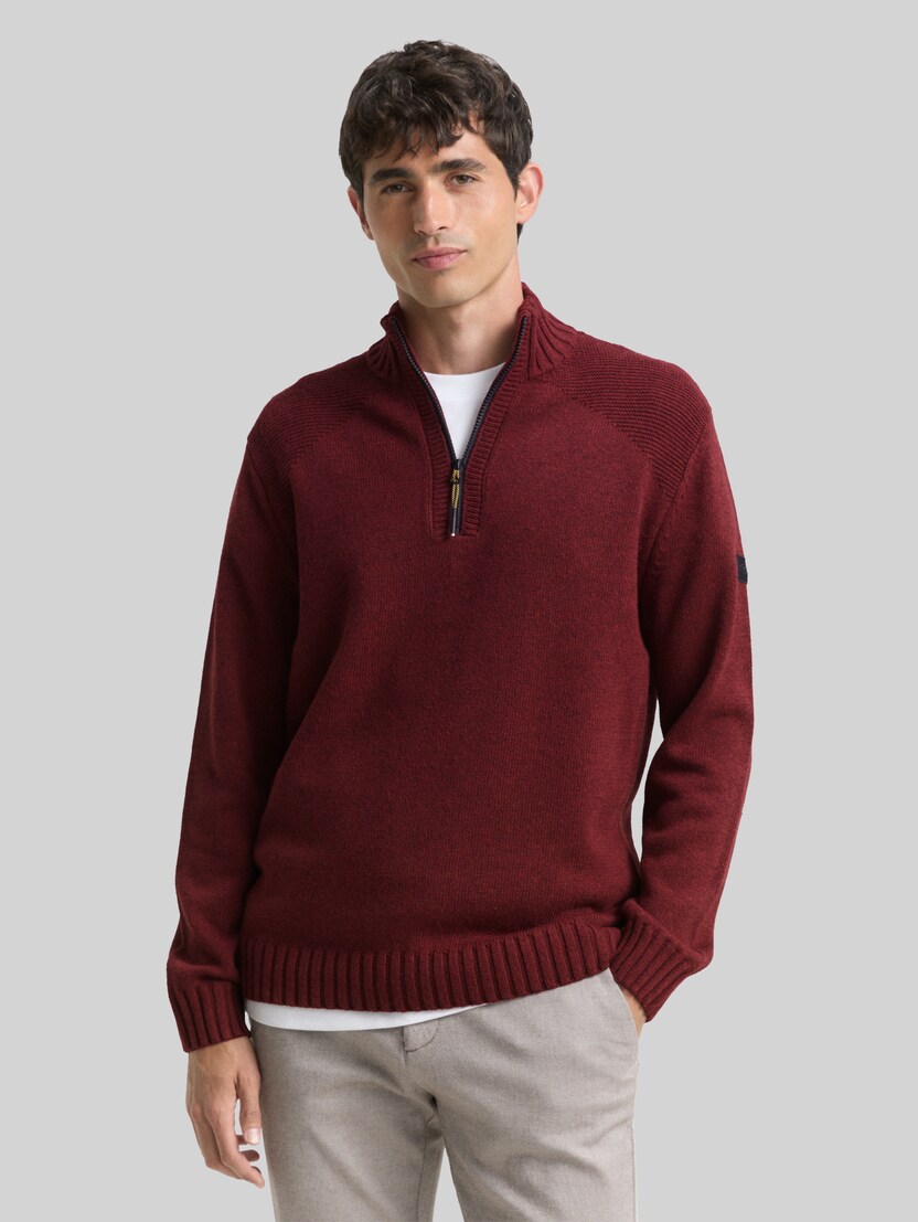 Troyer gebreide trui met ribdetails door Men, bordeaux melange
