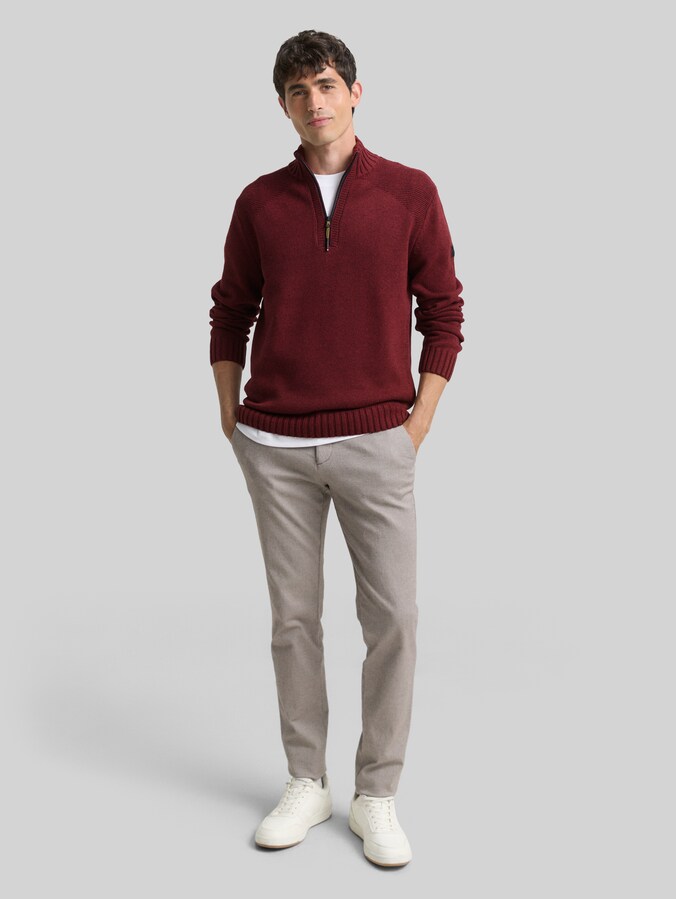 Troyer Strickpullover mit Ripp-Details von Men, bordeaux melange