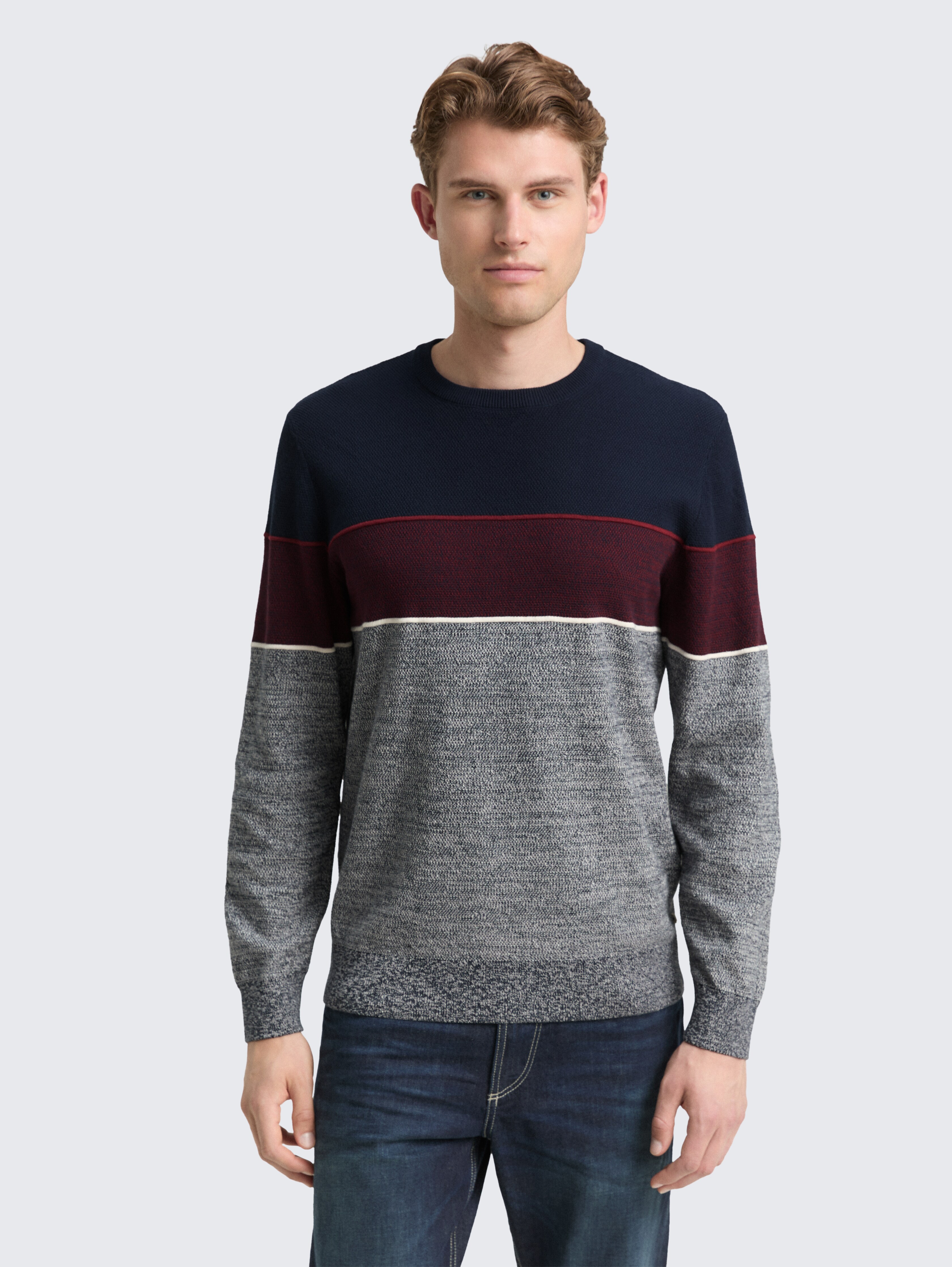 Strickpullover mit Colour Blocking von Men, navy red white stripe