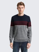 Pull en maille avec colour blocking - navy red white stripe - Découpe Vue de face du modèle