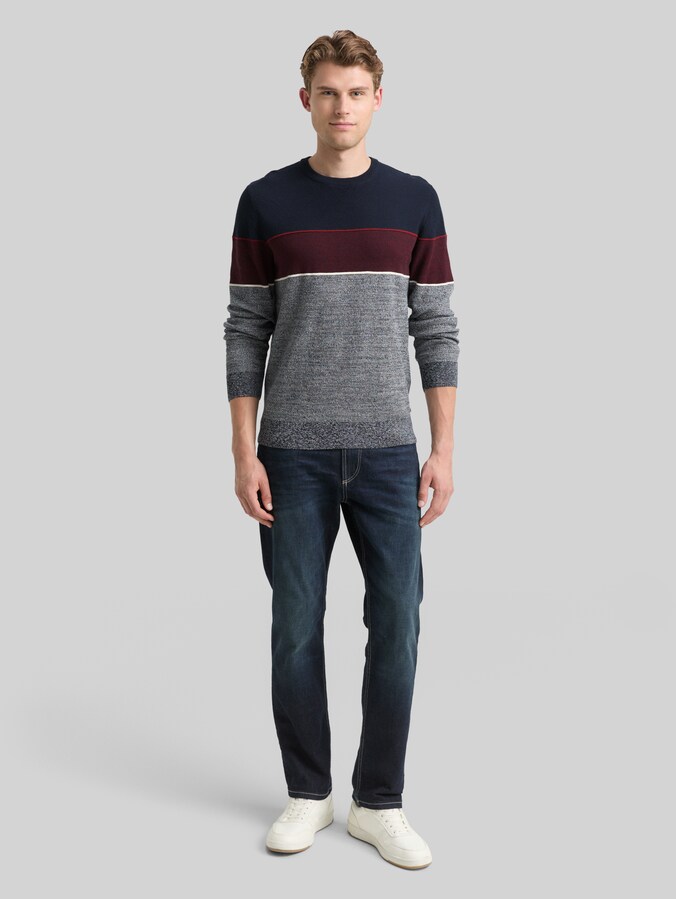 Gebreide trui met colourblocking door Men, navy red white stripe