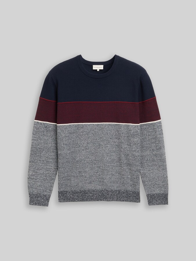 Knitted jumper with colour blocking by Men, navy red white stripe