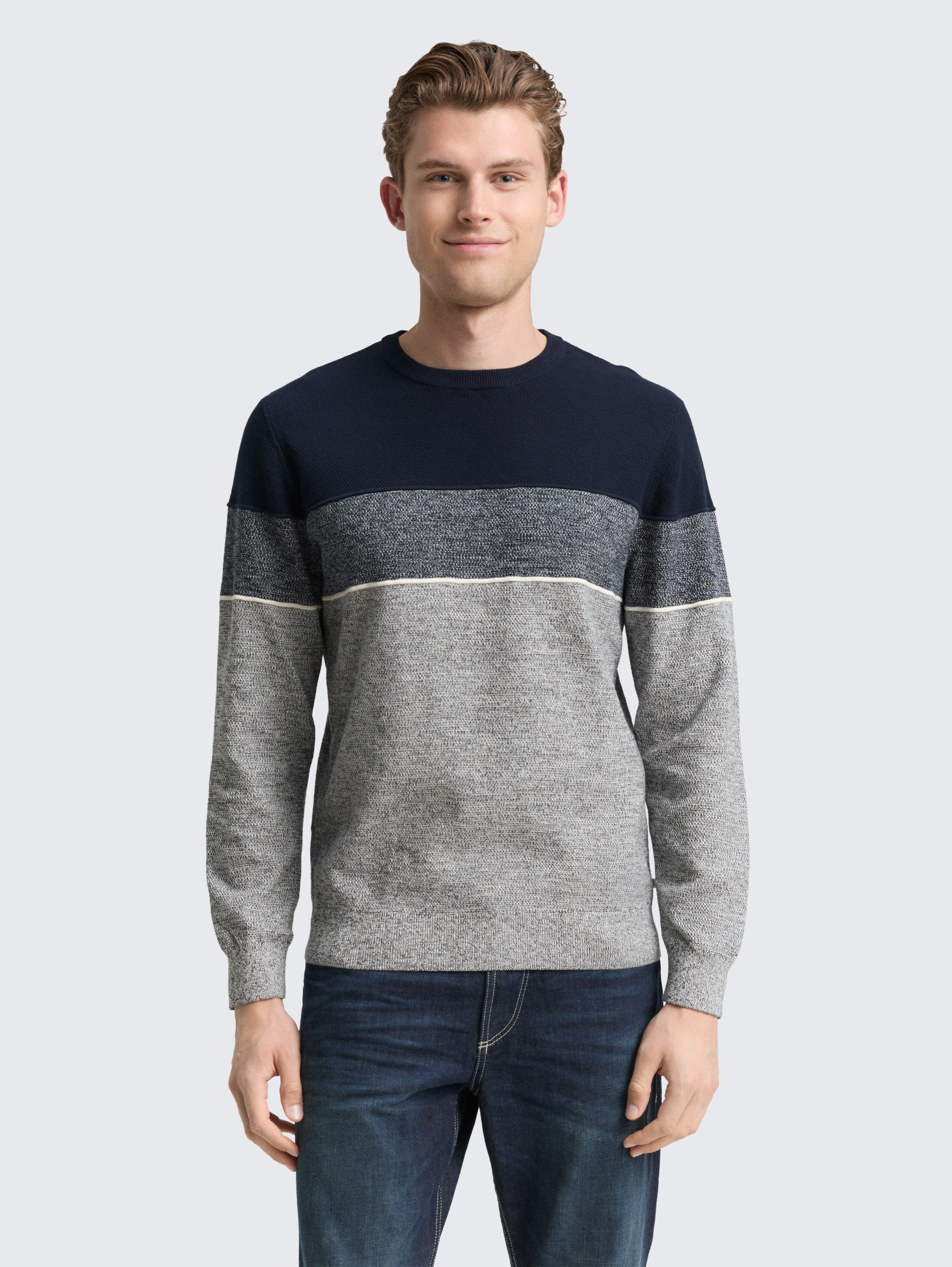 Strickpullover mit Colour Blocking von Men, navy offwhite white stripe
