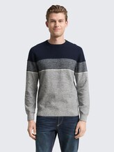 Pull en maille avec colour blocking - navy offwhite white stripe - Découpe Vue de face du modèle