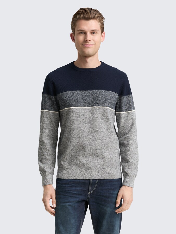 Strickpullover mit Colour Blocking von Men, navy offwhite white stripe