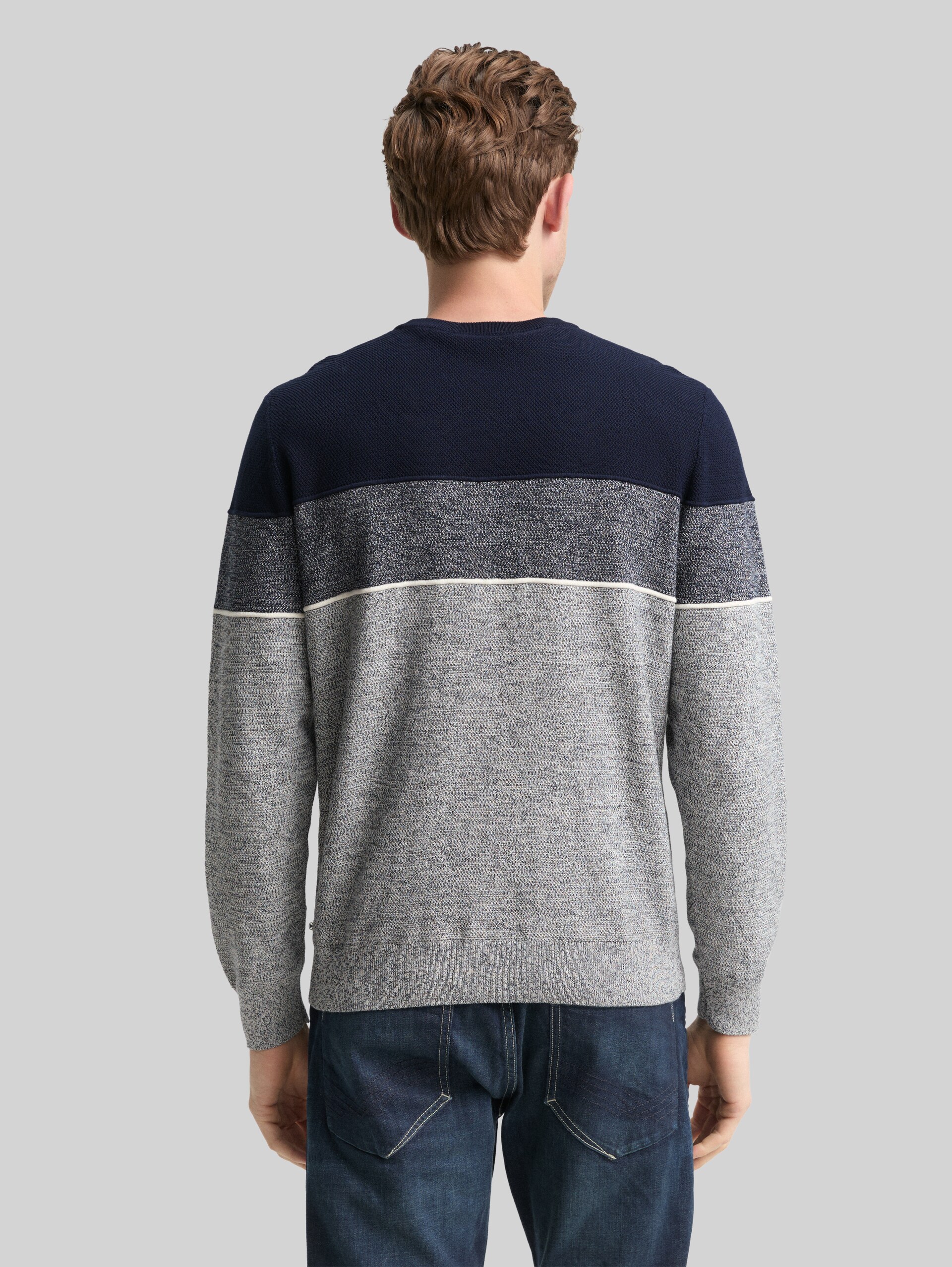 Knitted jumper with colour blocking - navy offwhite white stripe