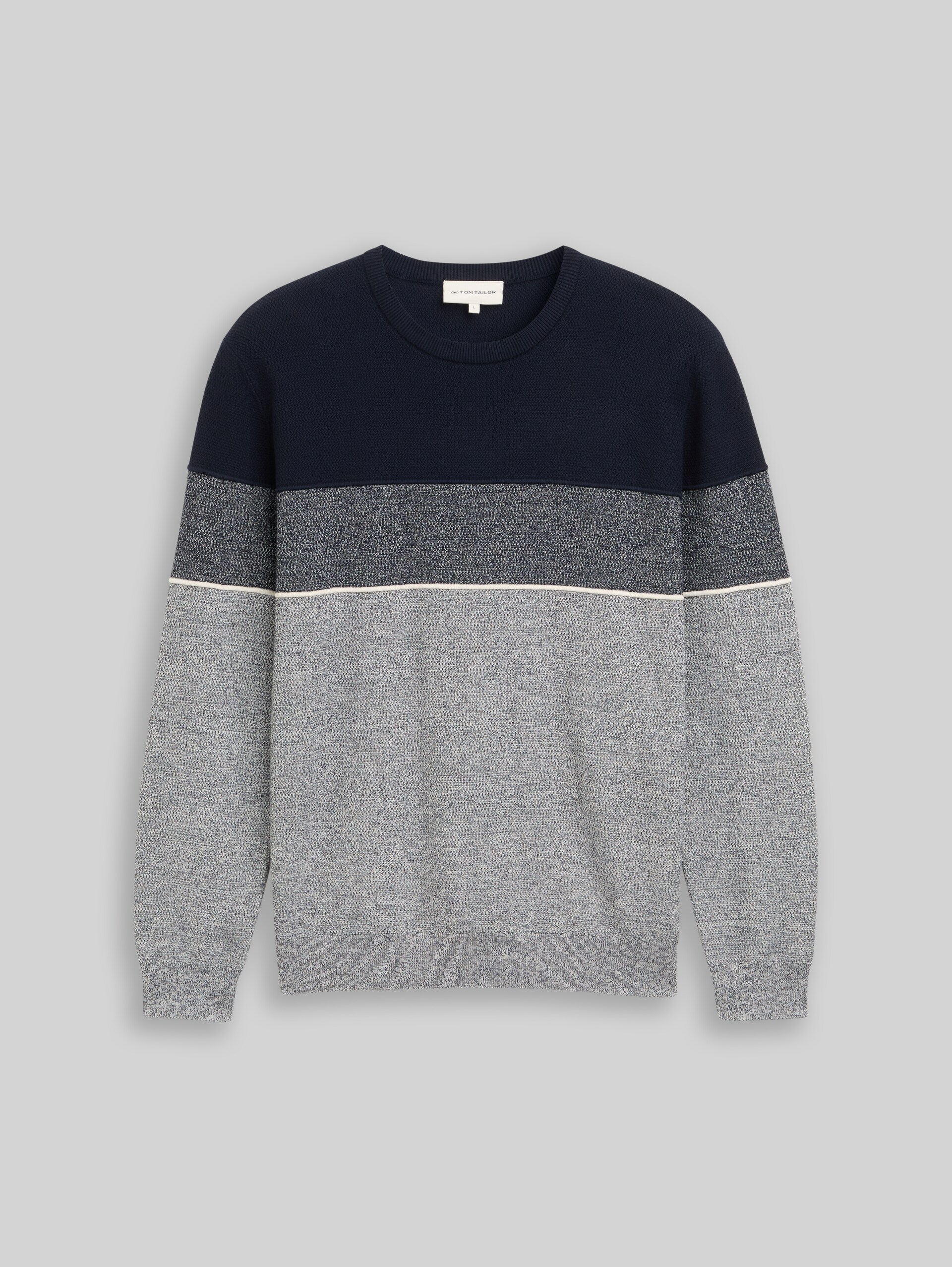 Knitted jumper with colour blocking - navy offwhite white stripe