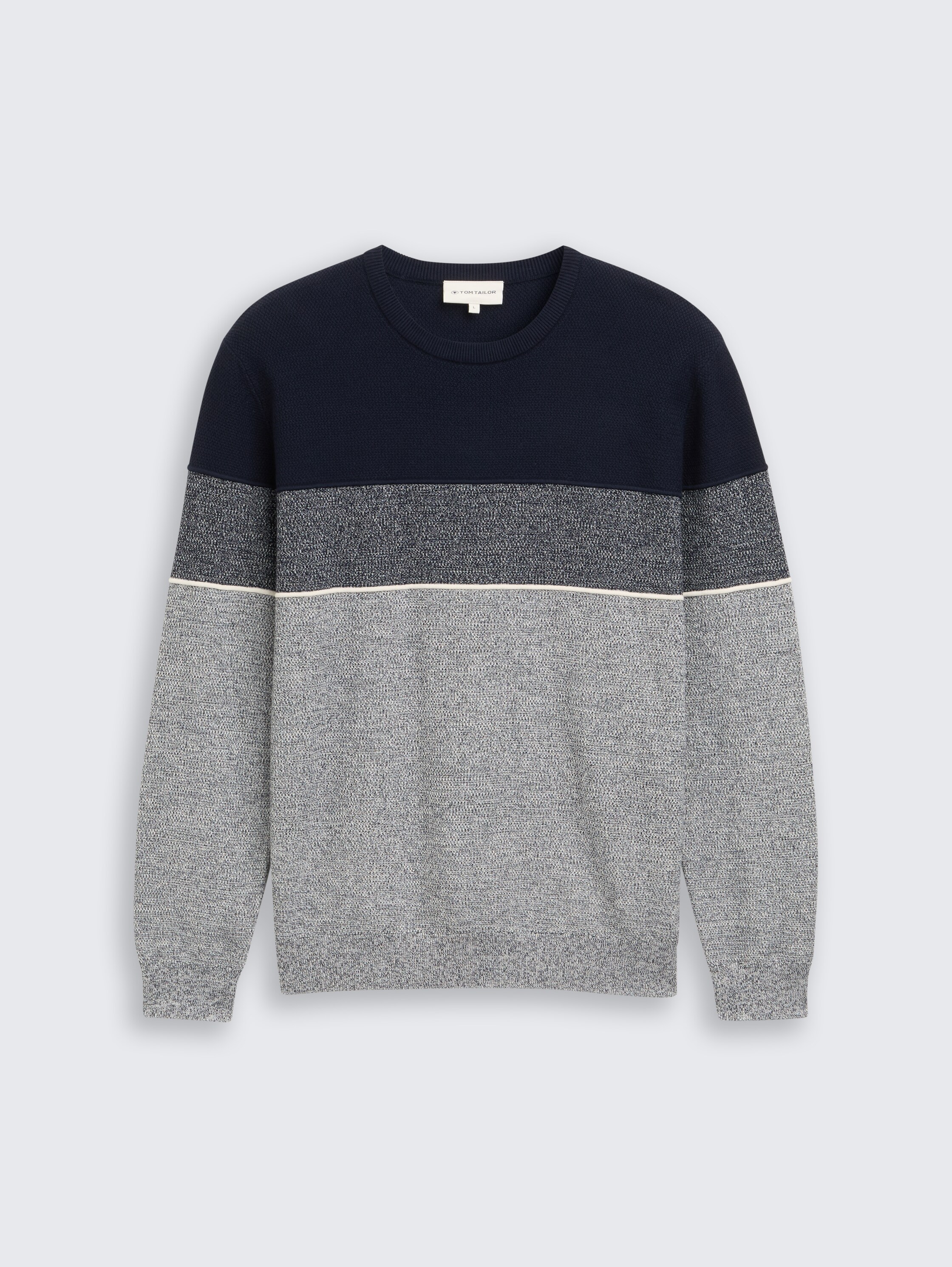 Strickpullover mit Colour Blocking - navy_offwhite_white_stripe - 