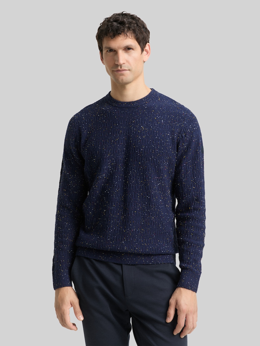 Gebreide trui met ronde hals door Men, navy multicolor neps