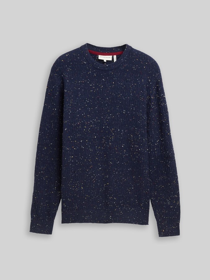 Gebreide trui met ronde hals door Men, navy multicolor neps