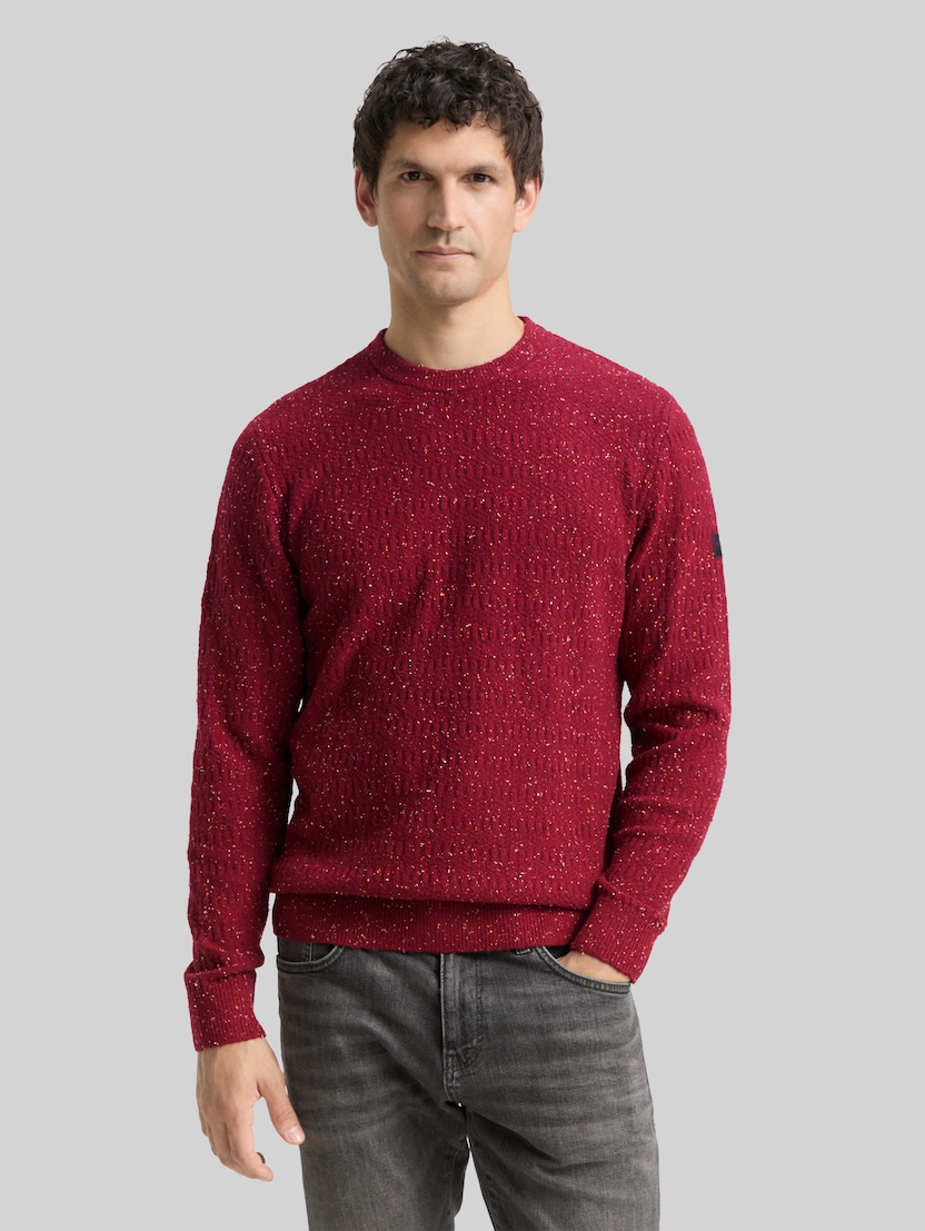 Strickpullover mit Rundhalsausschnitt von Men, bordeaux multicolor neps