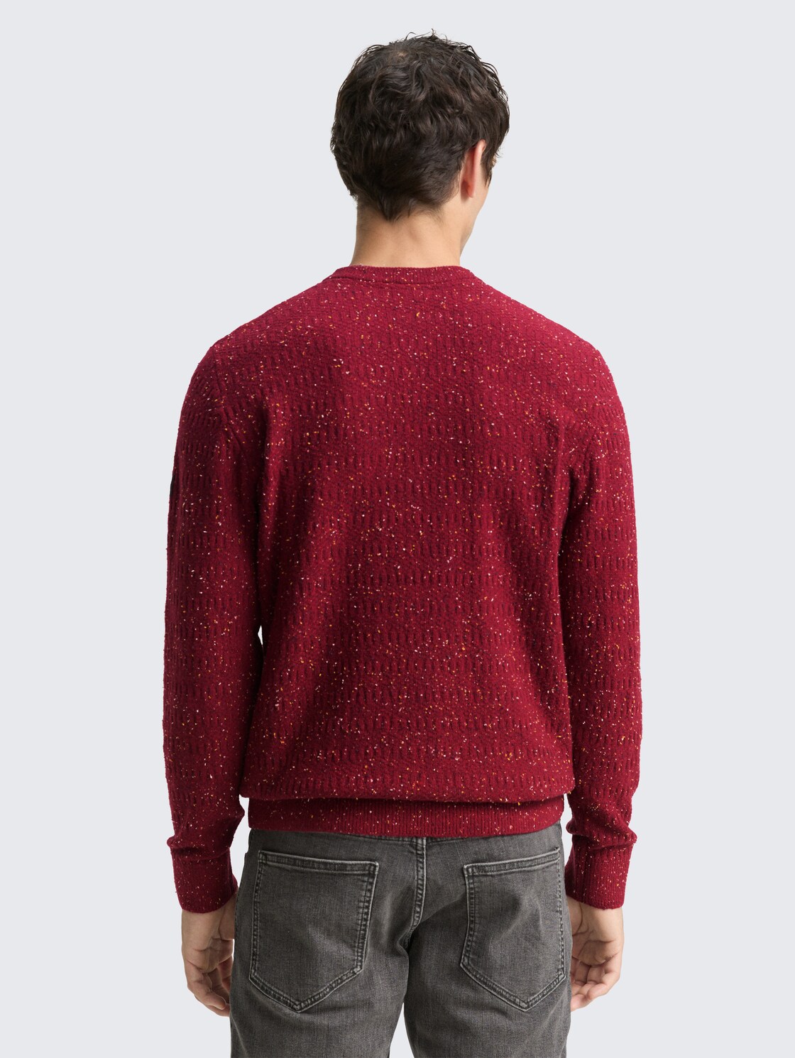 Strickpullover mit Rundhalsausschnitt - bordeaux multicolor neps