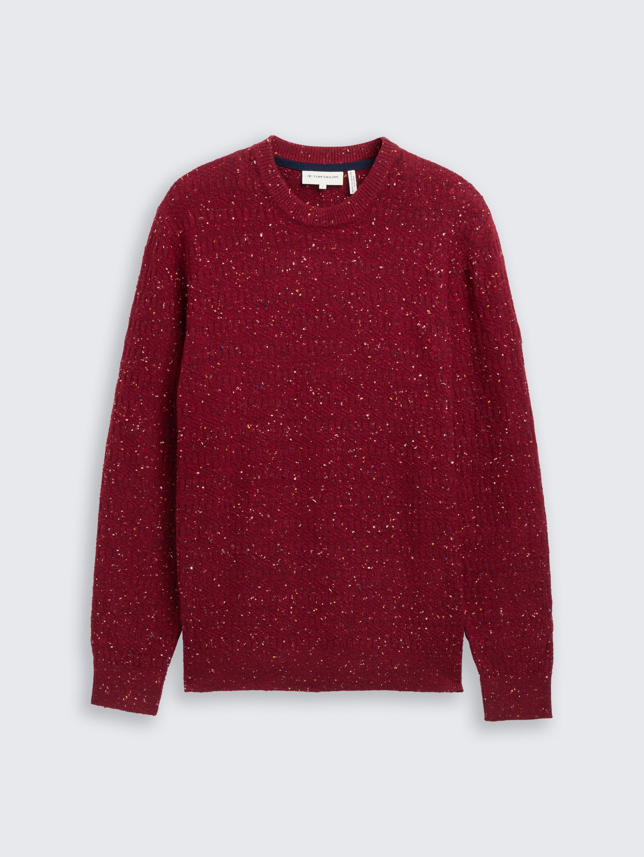 Strickpullover mit Rundhalsausschnitt - bordeaux_multicolor_neps - 