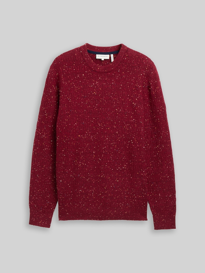 Pull en maille à col rond par Men, bordeaux multicolor neps