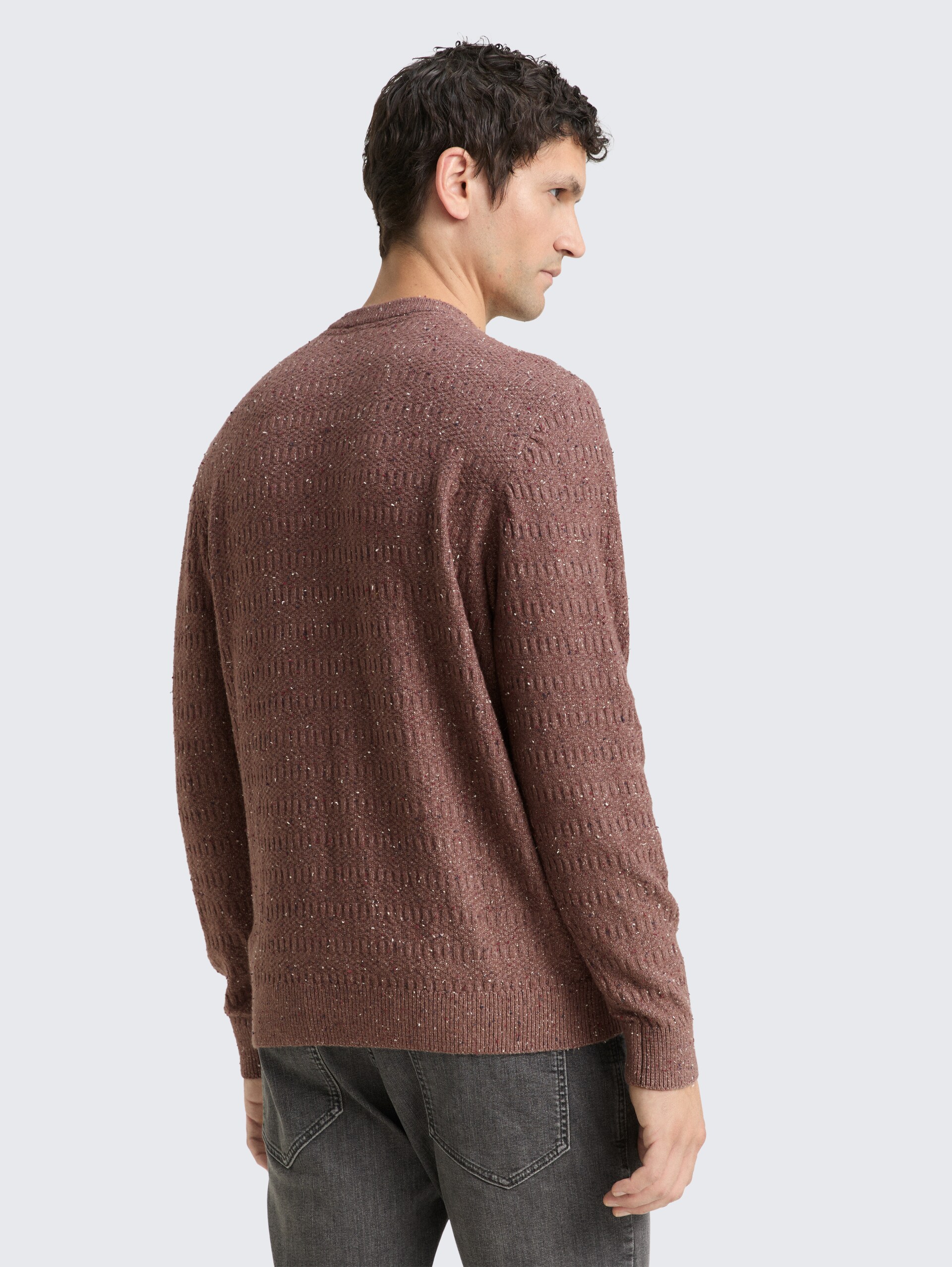 Gebreide trui met ronde hals - dark brown multicolor neps