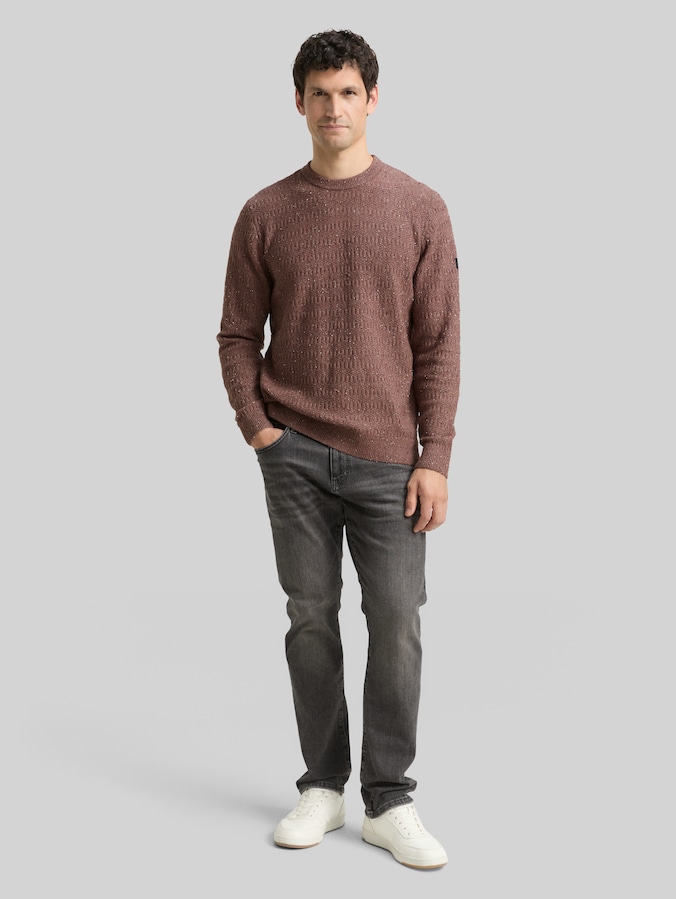 Strickpullover mit Rundhalsausschnitt von Men, dark brown multicolor neps