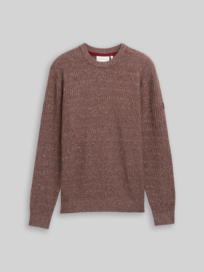 Pull en maille à col rond par Men, dark brown multicolor neps