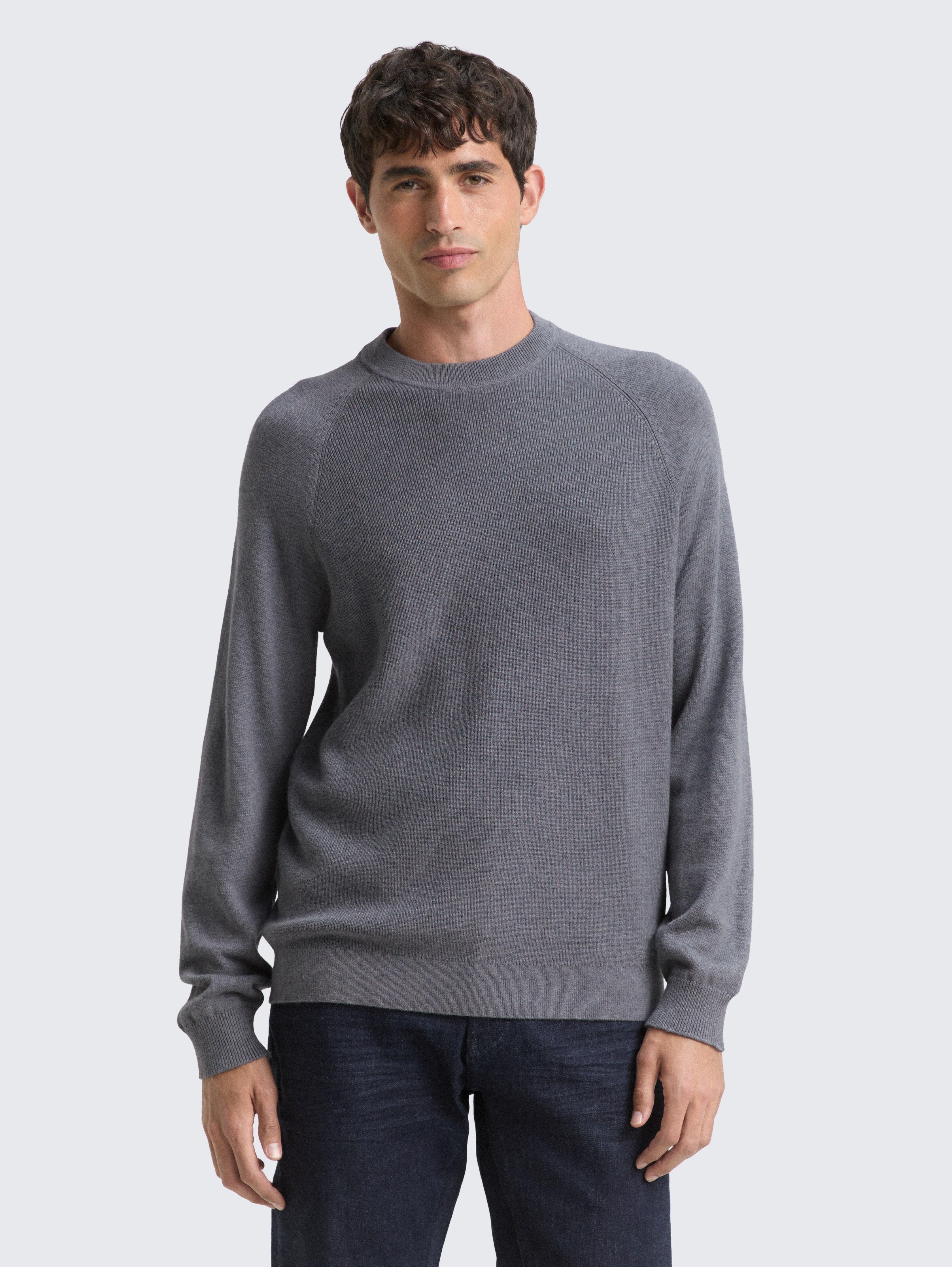 Strickpullover mit Wollanteil von Men, classic dark grey melange