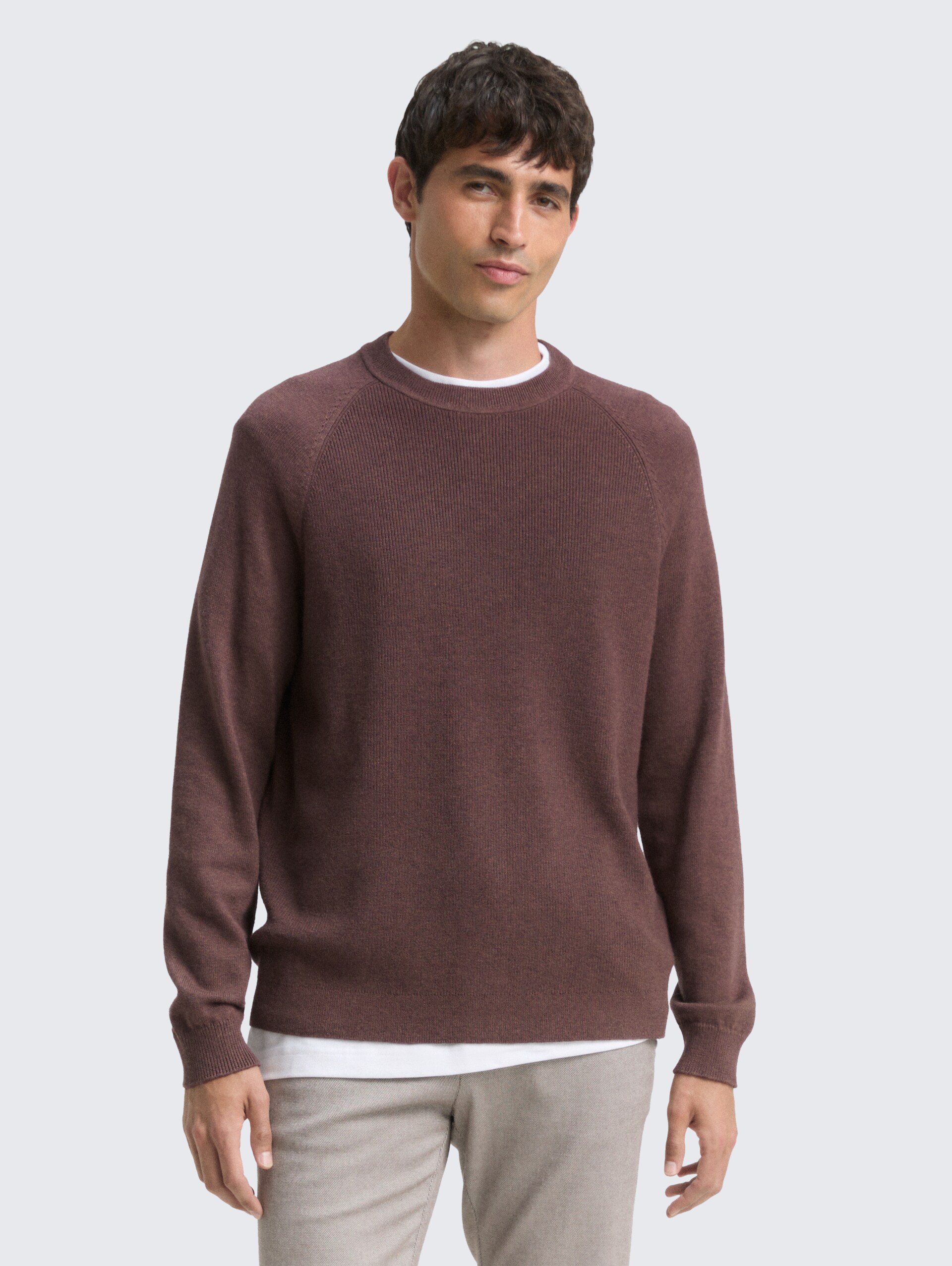 Strickpullover mit Wollanteil - bag brown melange - Ausschnitt Model-Vorderansicht