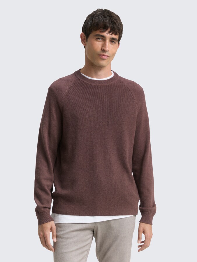 Knit sweater with wool content by Men, bag brown melange