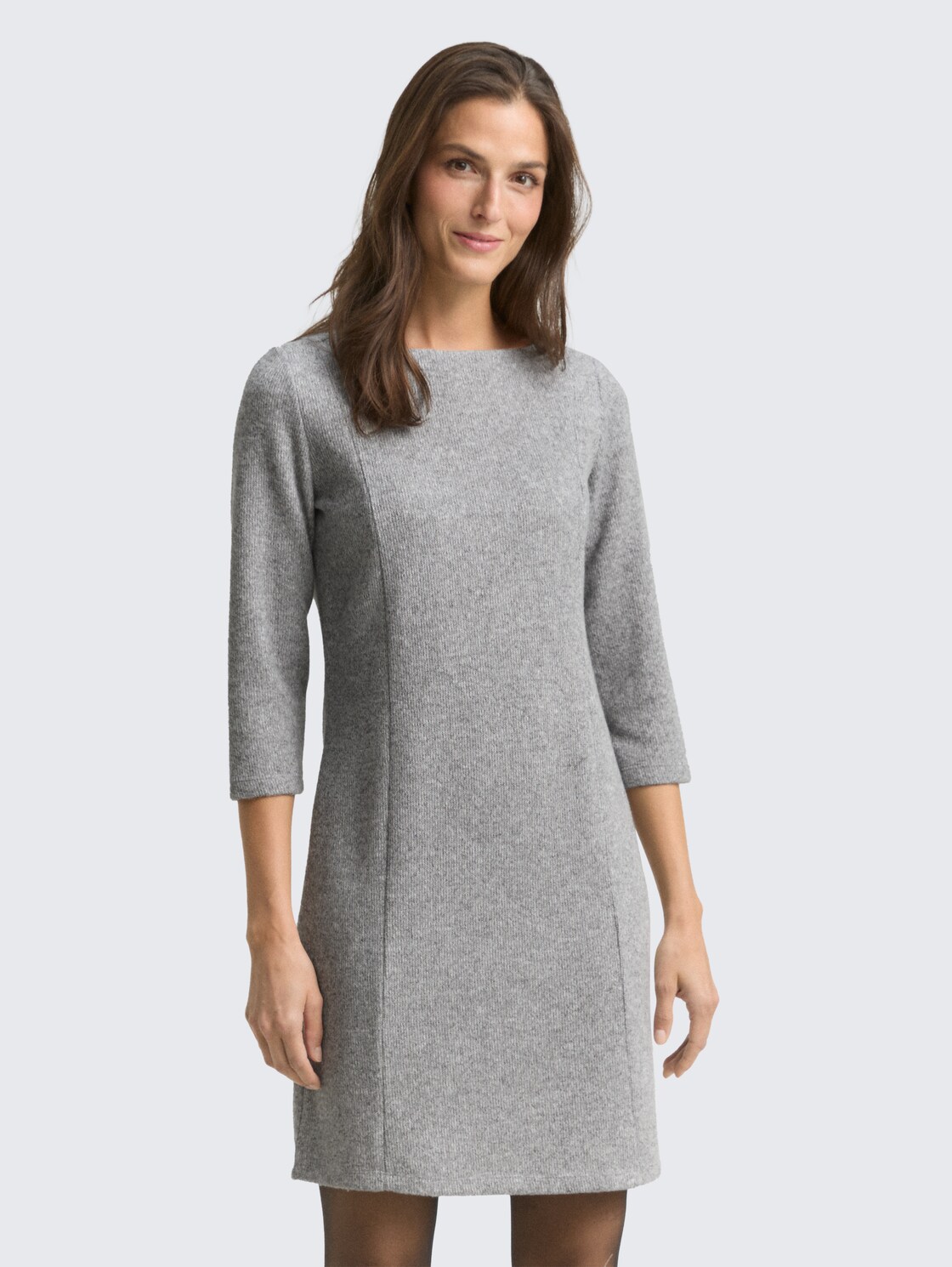 Cosy Kleid mit 3/4-Arm - medium silver grey melange - Model-Vorderansicht