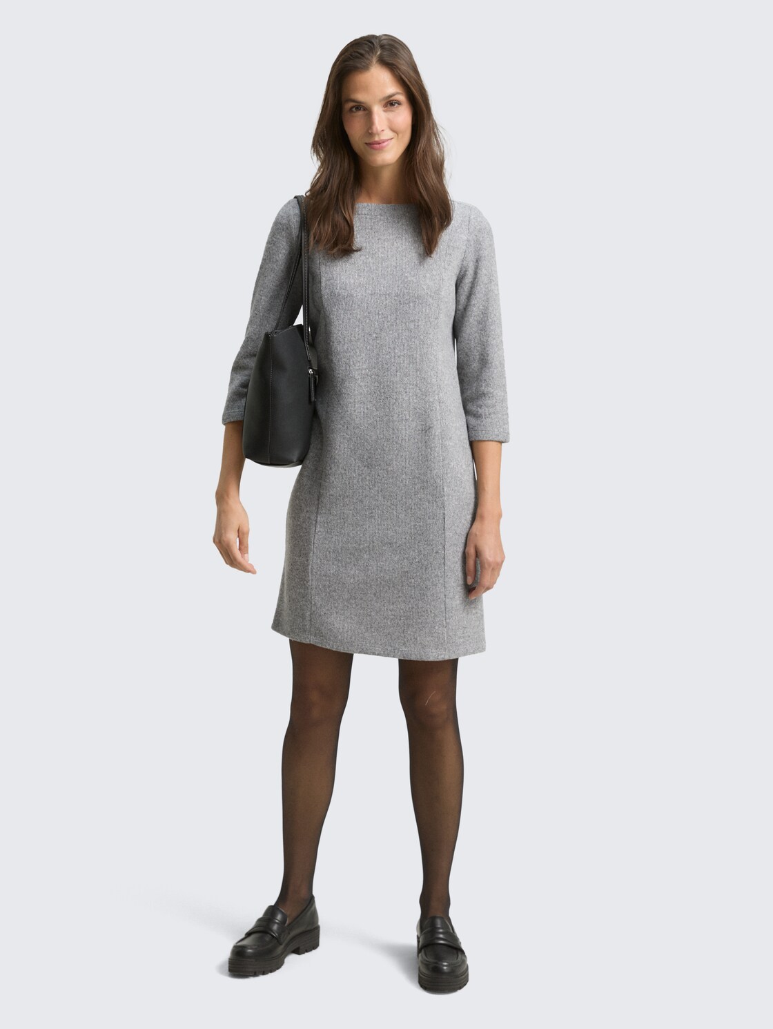 Cosy Kleid mit 3/4-Arm - medium silver grey melange - seitliche Model-Ansicht