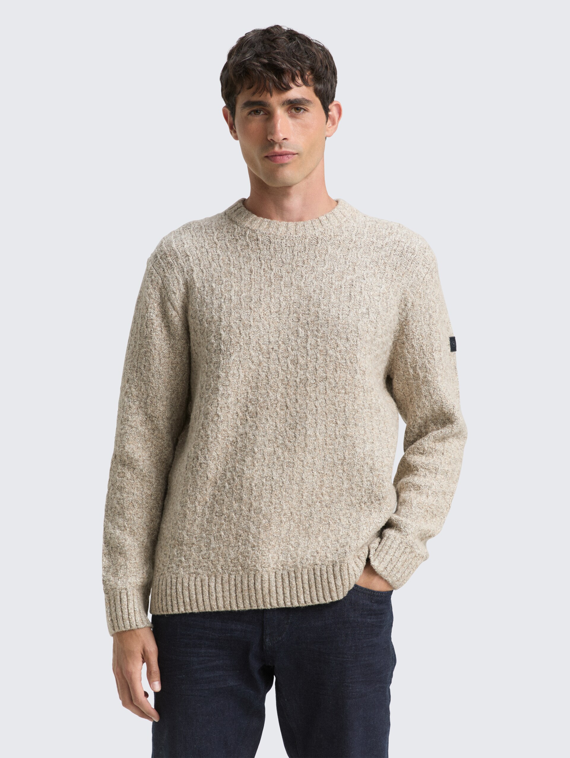 Strickpullover in Melange-Optik - brown offwhite structure - Ausschnitt Model-Vorderansicht