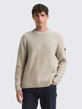 Pull en maille aspect chiné - brown offwhite structure - Découpe Vue de face du modèle