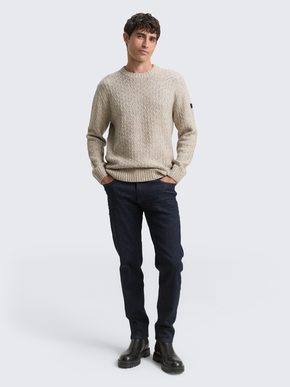 Strickpullover in Melange-Optik - brown offwhite structure - Model-Vorderansicht