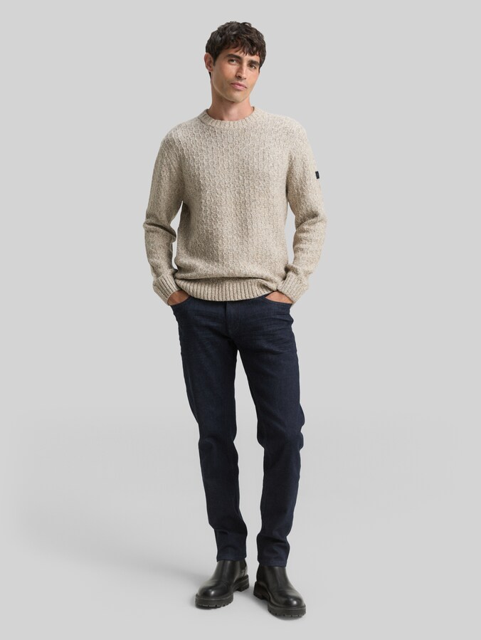 Knitted jumper in a melange look by Men, brown offwhite structure