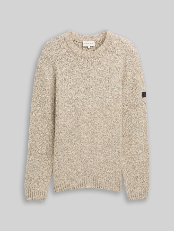 Strickpullover in Melange-Optik von Men, brown offwhite structure