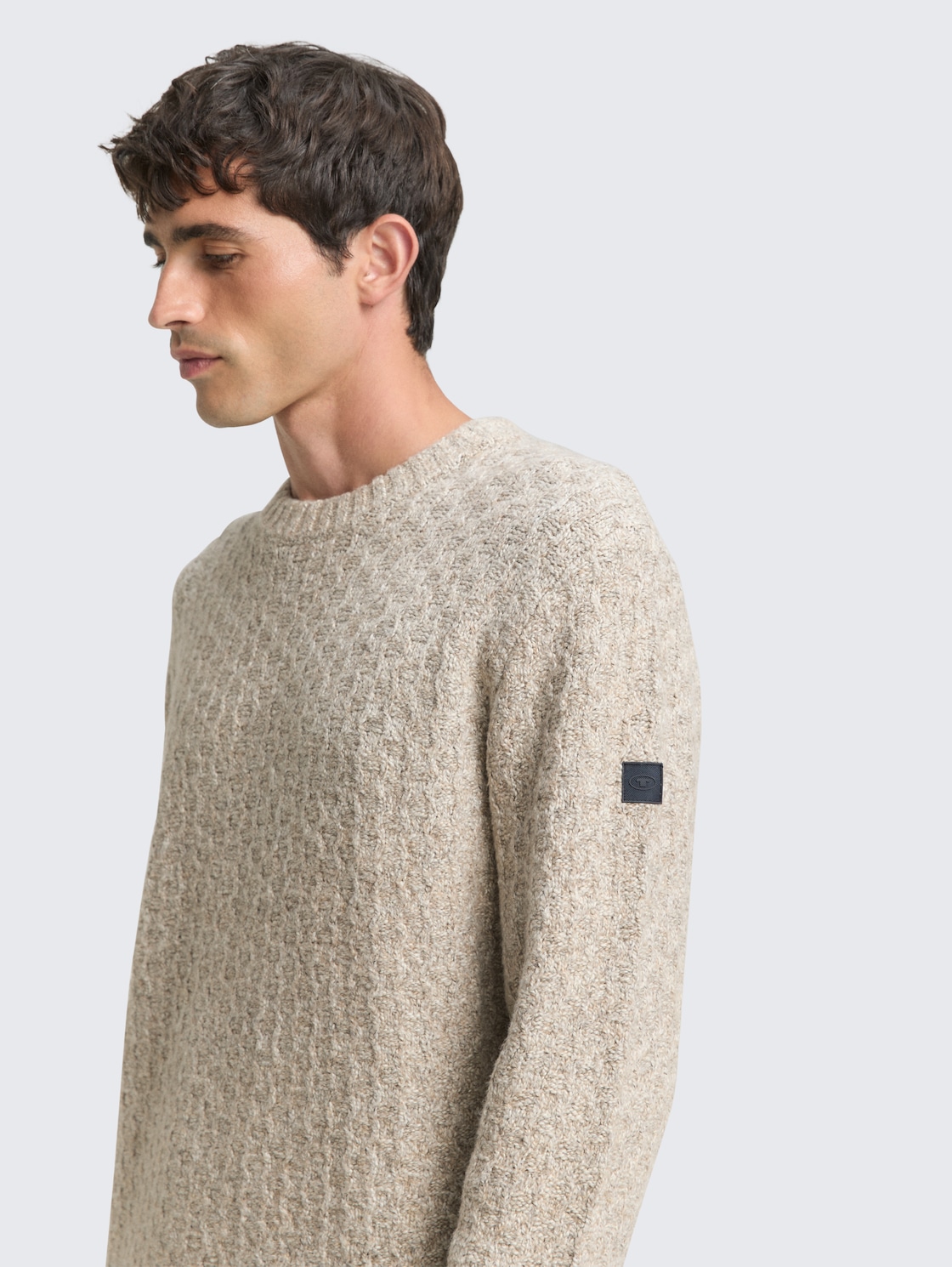 Strickpullover in Melange-Optik - brown offwhite structure - Detail-Model-Ansicht