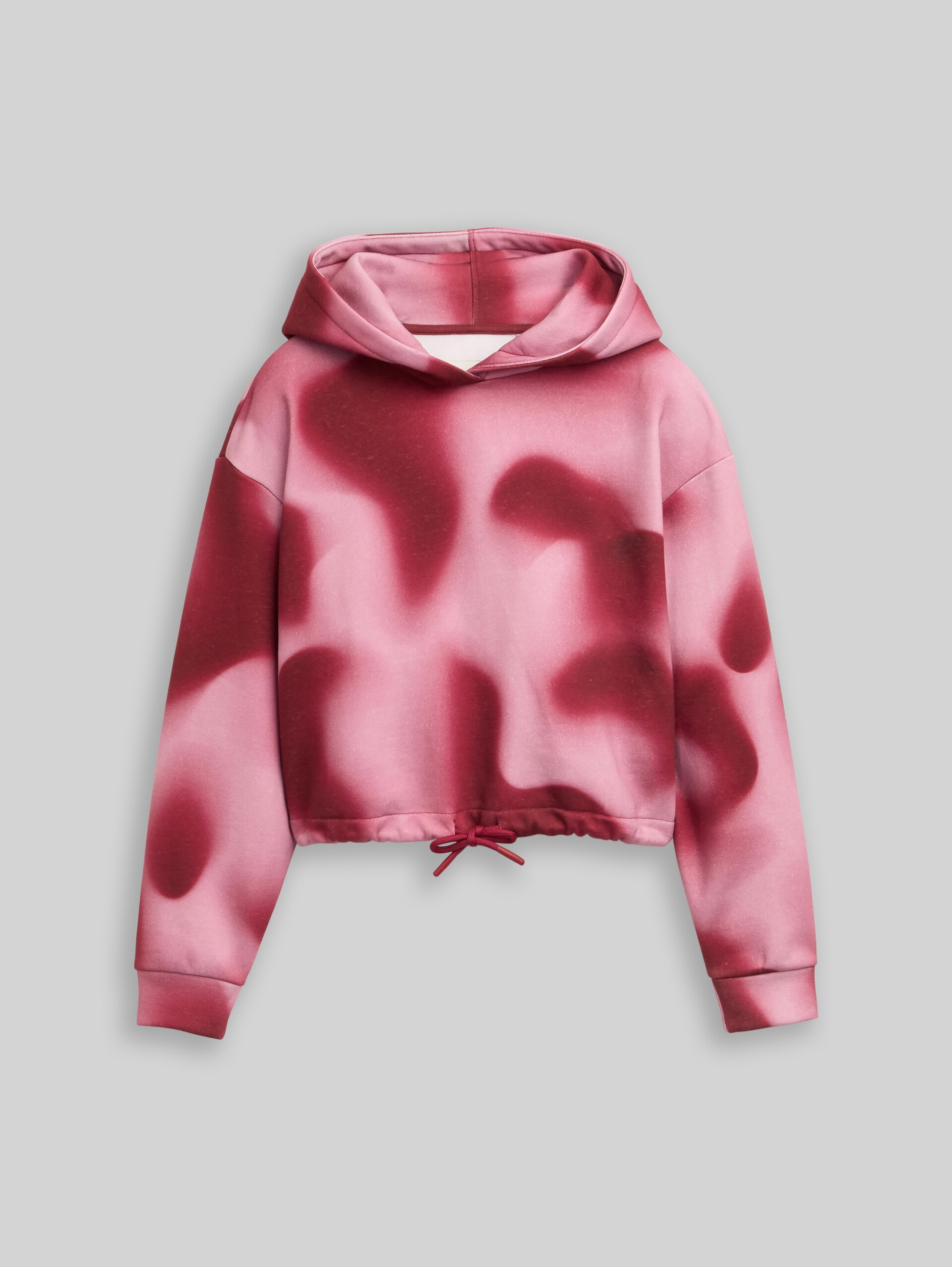 Cropped hoodie Sweatshirt with batik pattern - burgundy abstract print - Front product view