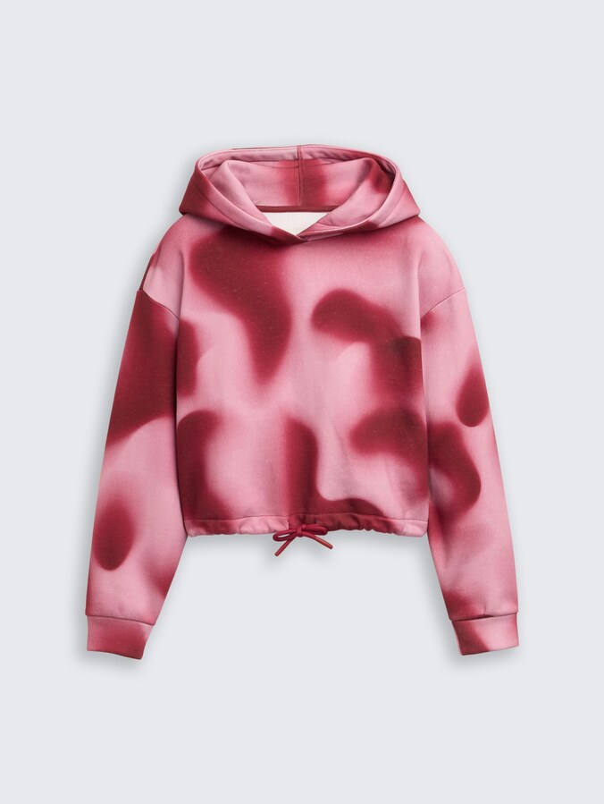 Cropped hoodie Sweatshirt met batikpatroon door Teen Girls, burgundy abstract print