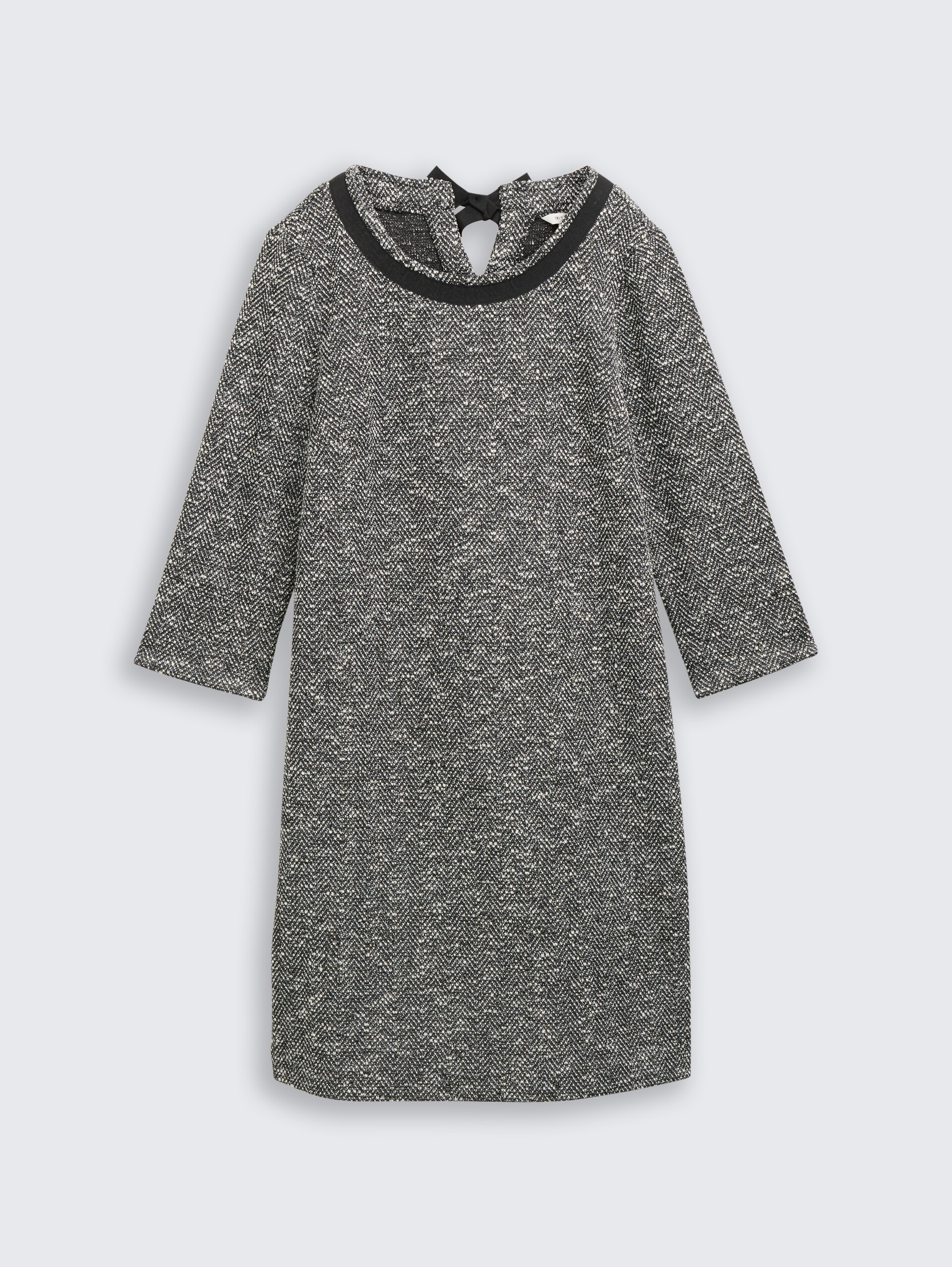 Bouclé Kleid mit Schleifen-Detail - salt pepper boucle structure - Vorder-Produkt-Ansicht