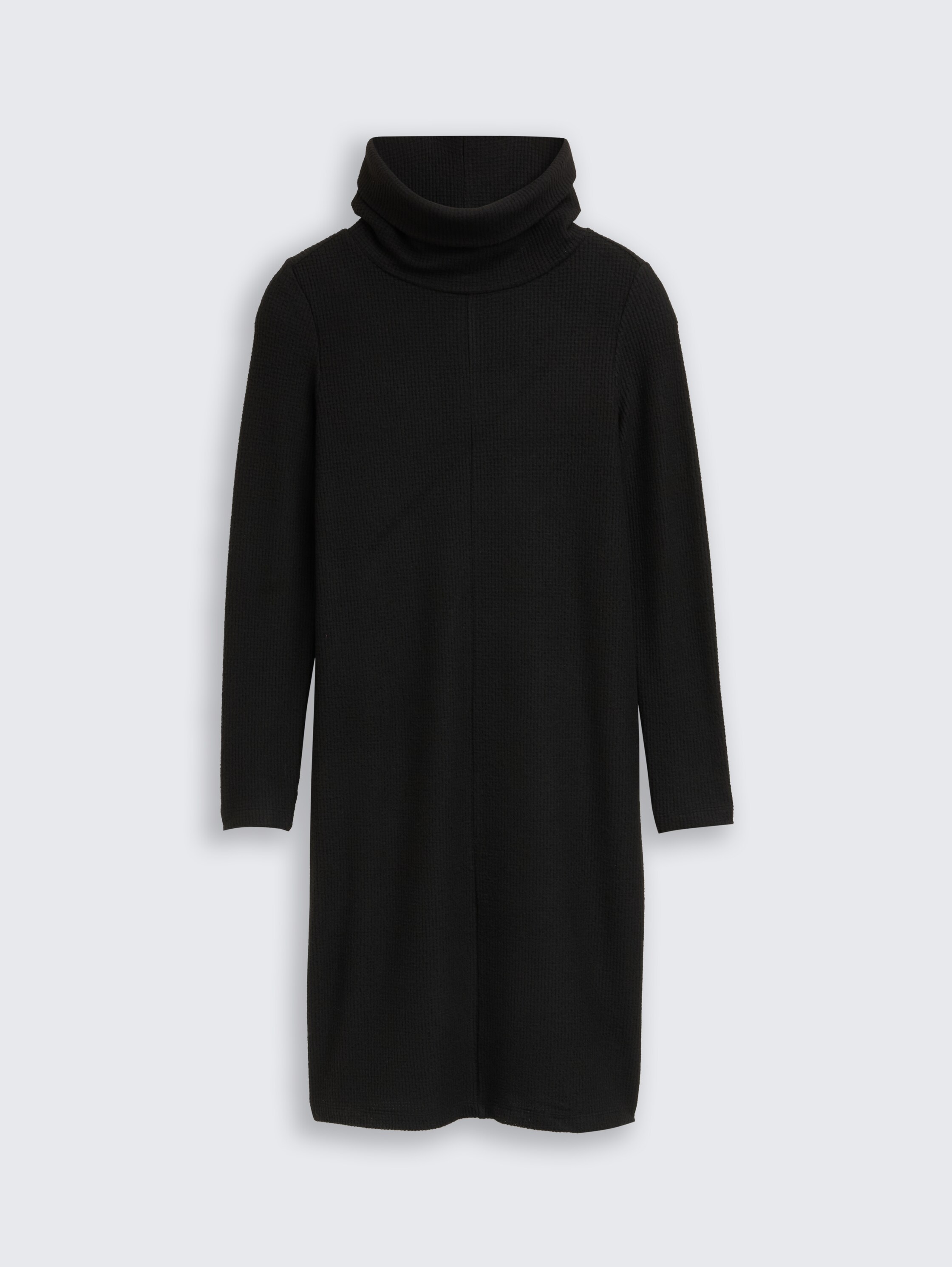 Cosy dress with waffle texture - deep black - Front product view