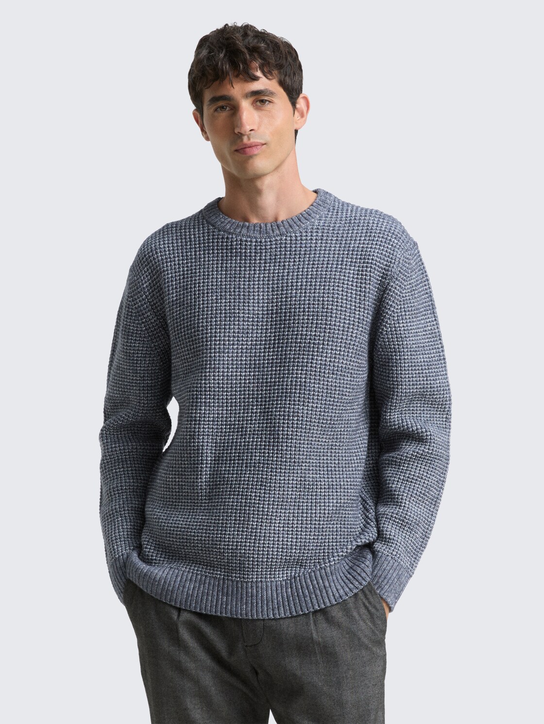 Strickpullover mit Wollanteil - navy melange white core - Ausschnitt Model-Vorderansicht