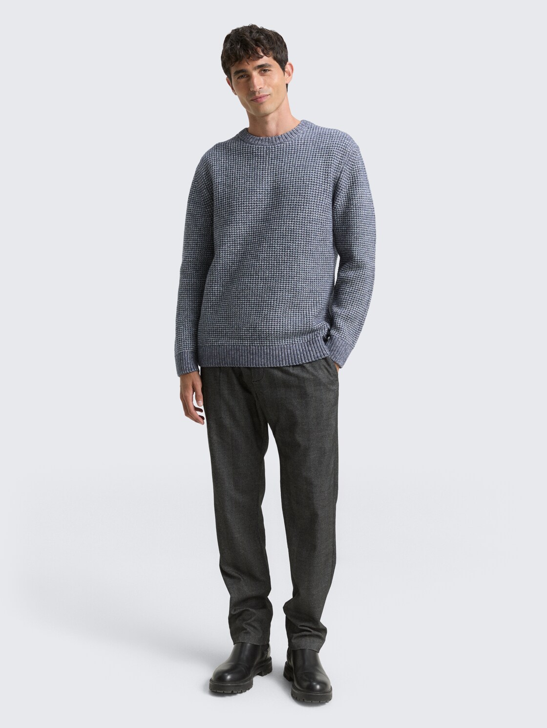 Strickpullover mit Wollanteil - navy melange white core - Model-Vorderansicht