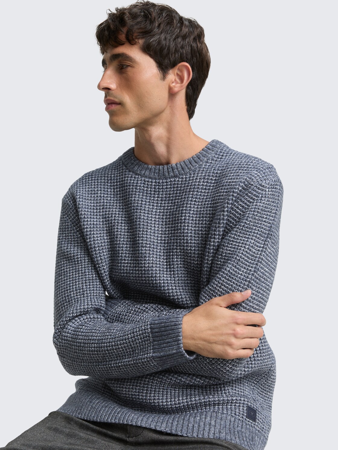 Strickpullover mit Wollanteil - navy melange white core - Detail-Model-Ansicht