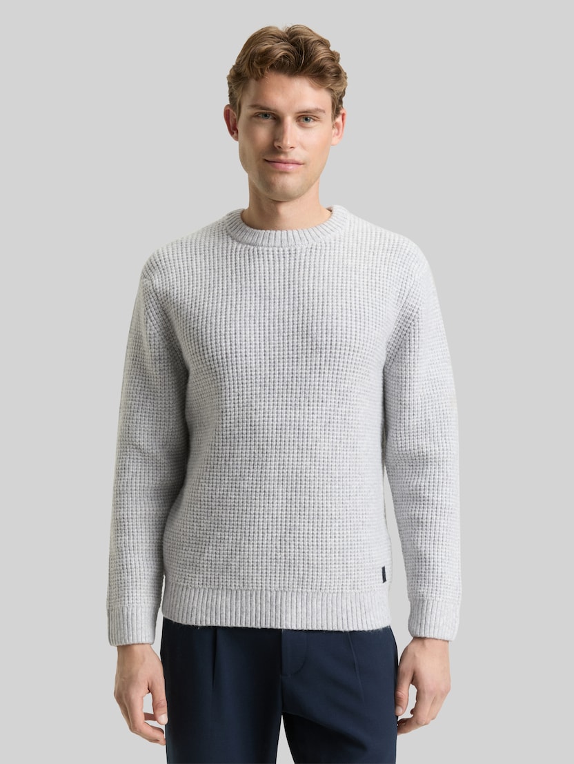 Gebreide trui met wol door Men, light grey melange white core