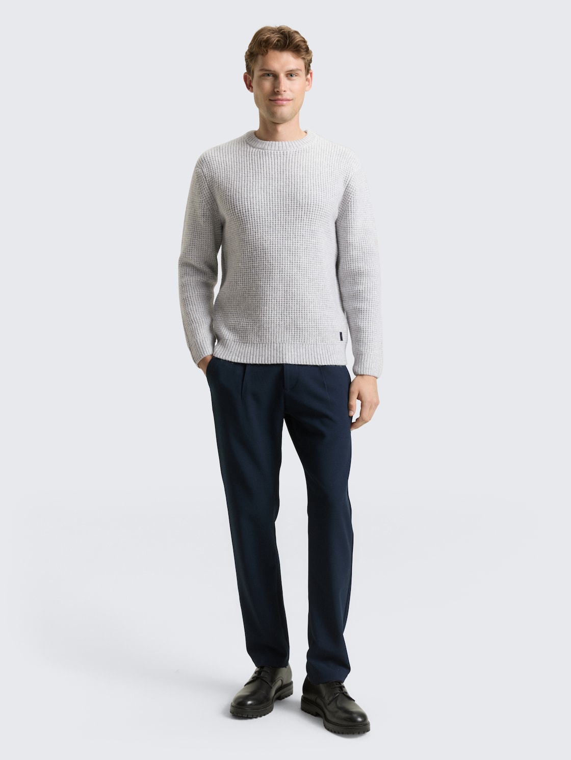 Strickpullover mit Wollanteil - light grey melange white core - Model-Vorderansicht