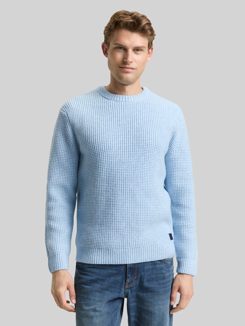 Strickpullover mit Wollanteil von Men, sky blue melange white core