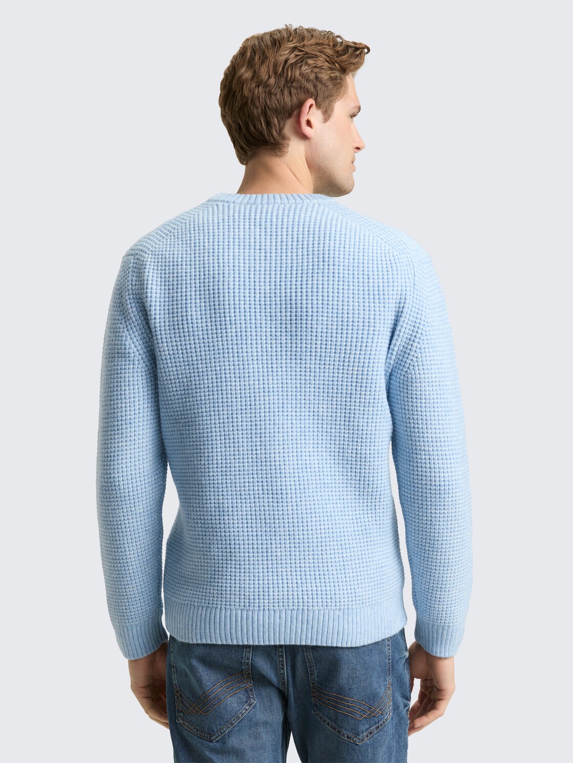 Strickpullover mit Wollanteil - sky blue melange white core