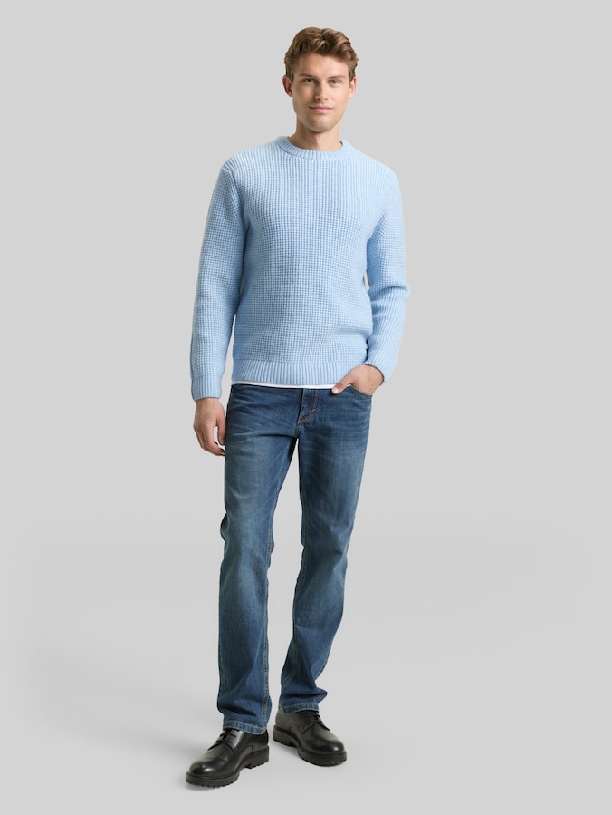 Strickpullover mit Wollanteil von Men, sky blue melange white core