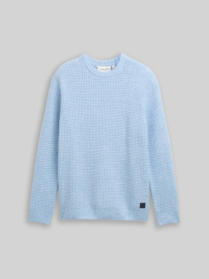Pull en maille avec partie en laine par Men, sky blue melange white core