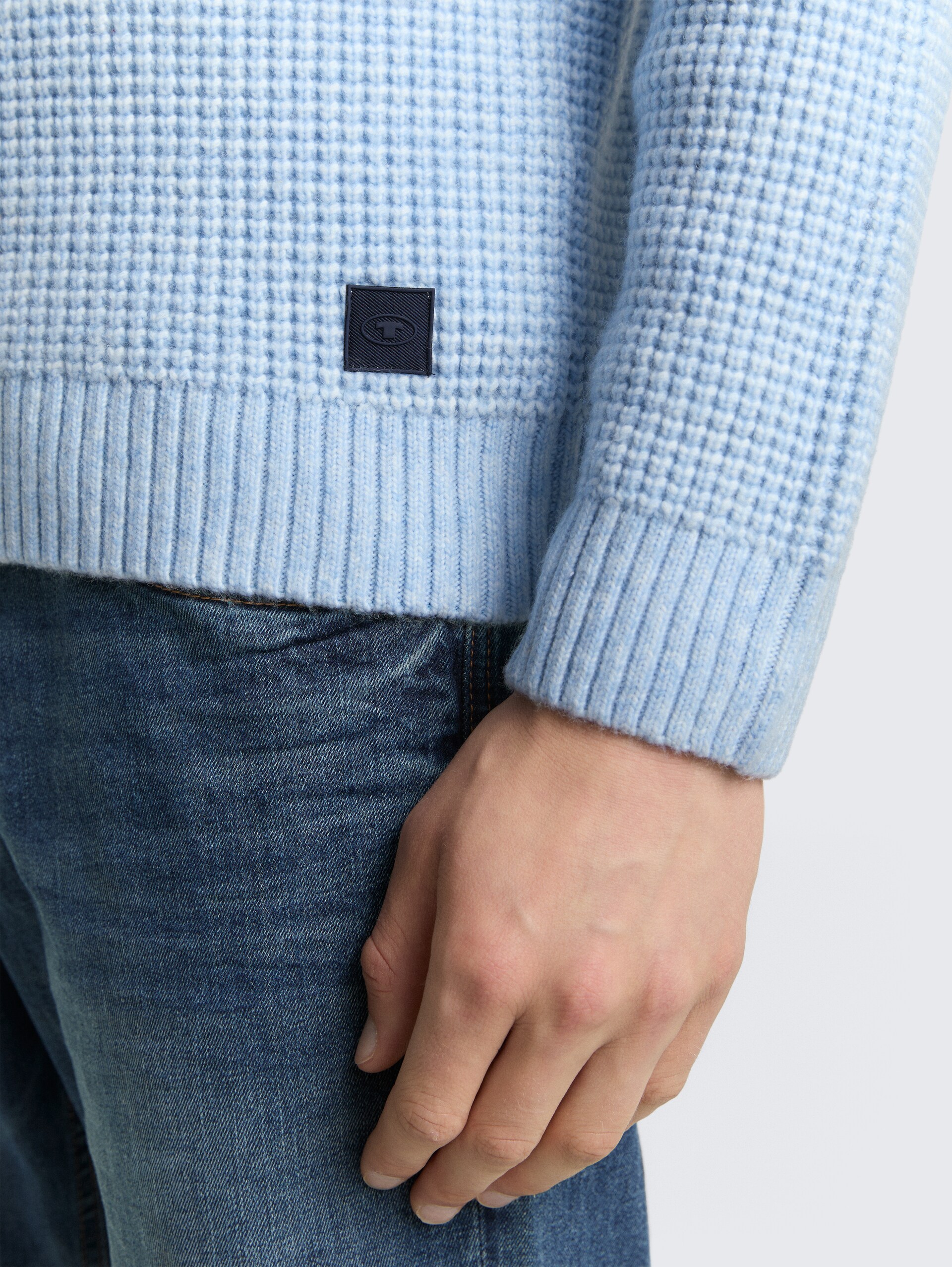 Strickpullover mit Wollanteil - sky blue melange white core - Detail-Model-Ansicht