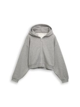Ausgewählt, Cropped Hoodie Sweatjacke in Glitzer-Optik von Tom Tailor, grau